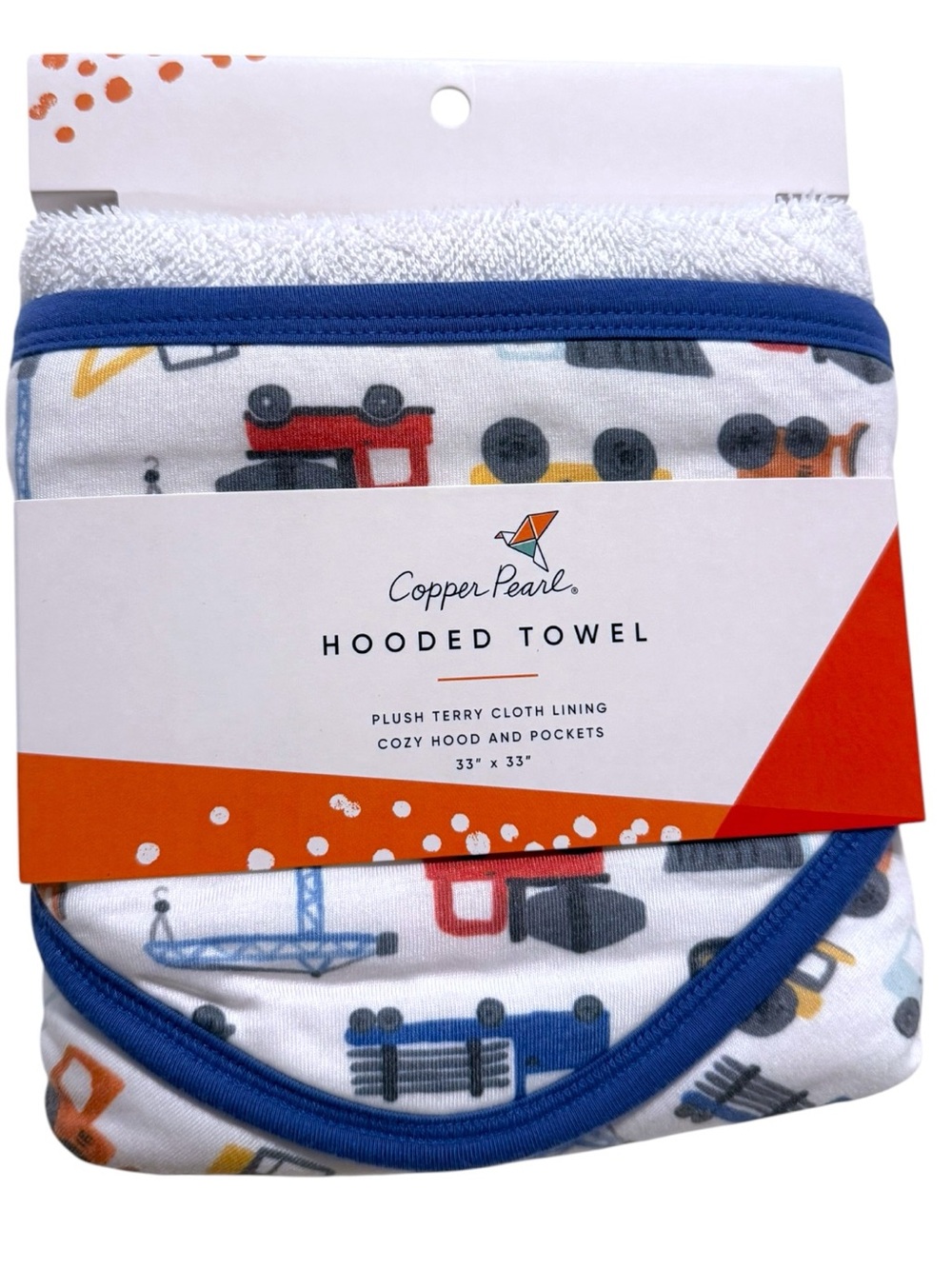 Copper Pearl Diesel Hooded Baby Bath Towel Construction Trucks 33x33 NWT